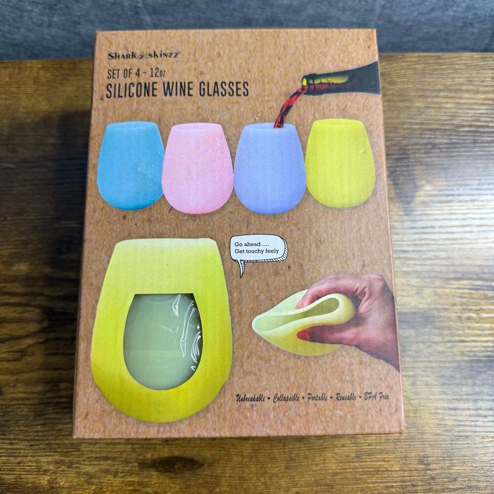 Shark Skinzz Silicone Wine Glasses Set of 4 - 12oz Collapsible Travel Glasses